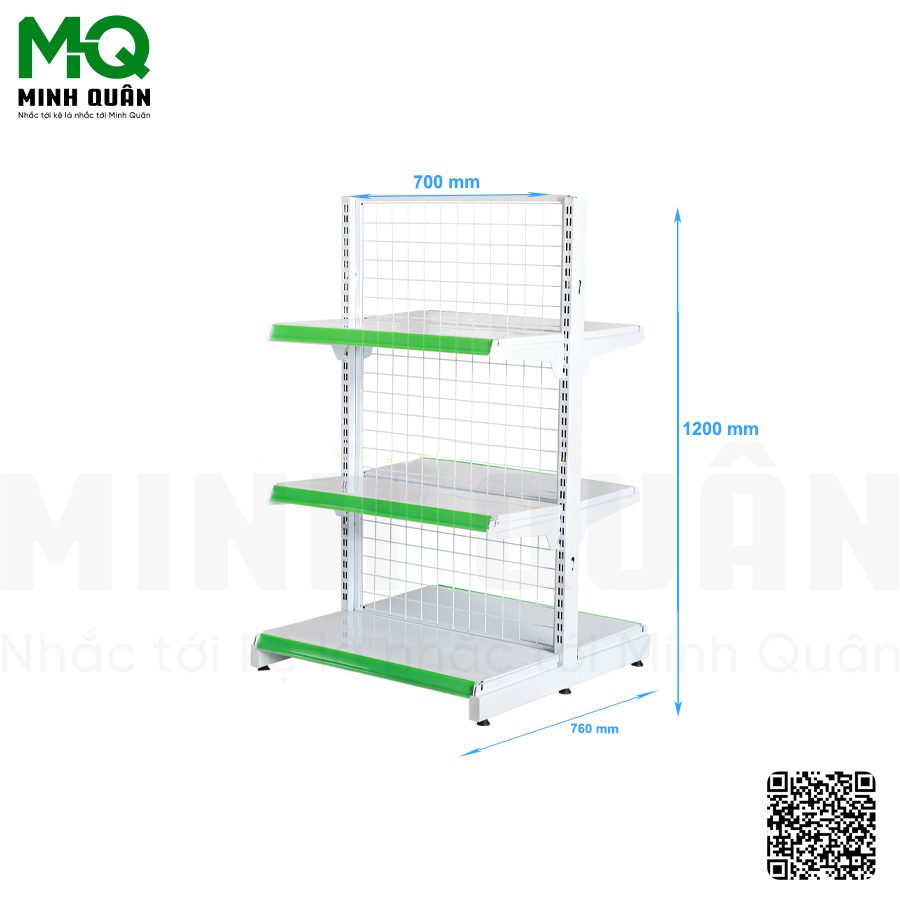 Kệ đôi lưng lưới 3 tầng 700×1200 mm