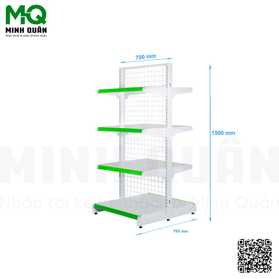 Kệ đôi lưng lưới 4 tầng 700×1500 mm