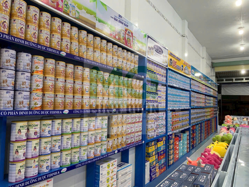 Lắp đặt kệ siêu thị cho Hệ thống mẹ và bé Ánh Ngân Củ Chi TP.HCM